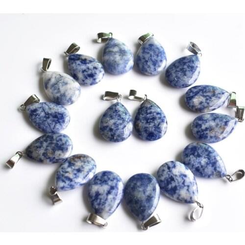 Fashion bestselling top quality natural sodalite stone flat water drop charms pendants jewelry 24pcs wholesale free shipping
