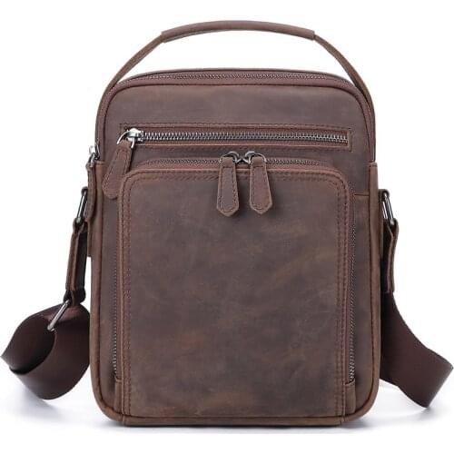 Cow Leather Men Wallets Genuine Leather Zipper Business Bag Mens Shoulder Messenger Bag Fashion Casual Outdoor Mobile Phone Bag