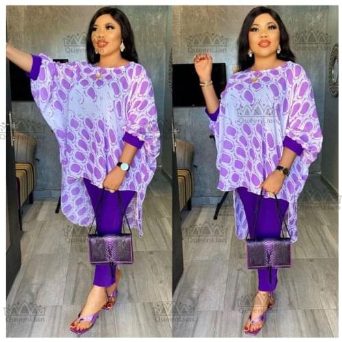 2020 Dashiki African New Fashion Suit (Dress and Trousers)Bat SLeeve Suit Super Elastic African For Lady(YDTZ02#)