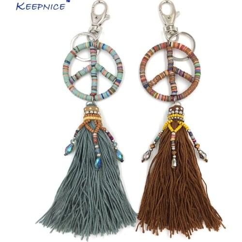 New Fashion Car KeyChains woman Lanyards Key Rings Key Finders Peace Symbol Keychains Tassel Pendants Bag Rings Bag Chain