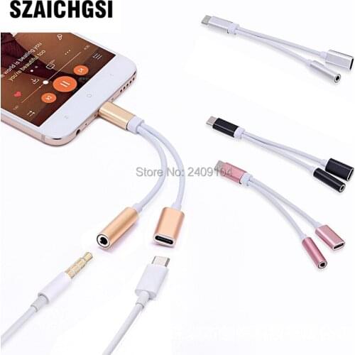 Wholesale 200pcs/lot Mini Type-C to 3.5mm Earphone Audio Cable 2 In 1 Music Port Adapter Type C to 3.5 AUX Jack for Xiaomi 6 Mi6