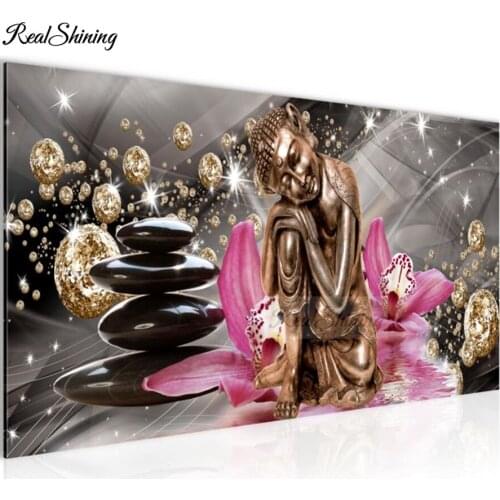 Pink flower Buddha 3d picture full black stone 5d diy diamond painting cross stitch diamond embroidery mosaic art decor F305