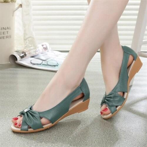 Summer Peep-toe Women Sandals Genuine Leather High Heeled Female Sandals Platform Shoes Woman Casual Solid Shallow Shoes