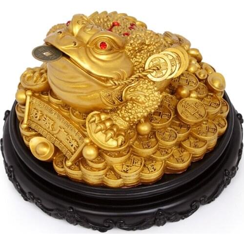 RESIN TRIPOD TOAD CHINESE LUCKY MONEY FROG SCULPTURE AND LUCKY COIN FENG SHUI HOME ACCESSORIES BRING WEALTH HOME DECOR