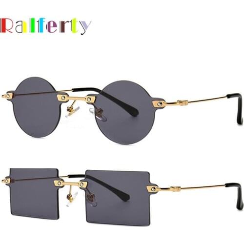 Ralferty Retro Round Square Sunglasses Women Men Luxury Brand Designer Small Frame Rimless UV400 PUNK Sunglases Oculos C8820