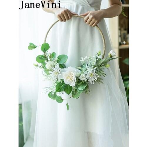JaneVini Rose Articielle White Wedding Bouquet Green Bridesmaid Flower Bride Hand Wreath Artificial Bridal Bouquet Mariage Blanc
