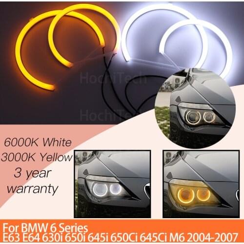 1 Set White+yellow Cotton Light Angel Eyes Halo Ring Kits for BMW 6 SERIES E63 E64 630i 650i 645i 650Ci 645Ci M6 2004-2007
