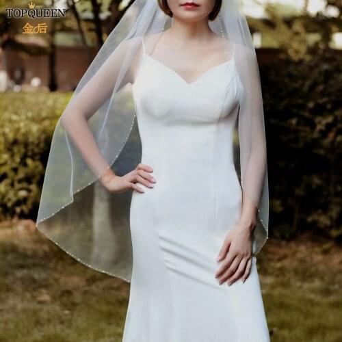 TOPQUEEN V31 Veils Wedding Crystal Beaded Bling Shiny Veil for Bride Sets Veiled Woman for Party Wedding Veil Wedding Headwear