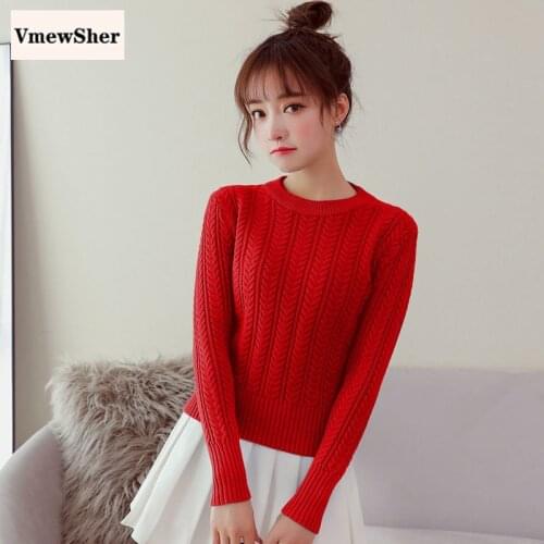VmewSher New Short Women Sweater 2020 Autumn O-Neck Knitted Pullover Elastic Slim Casual Preppy Style Soft Knitwear Jumper Top