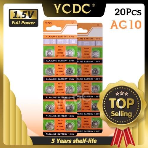 YCDC Lowest Price++Pile Montre+ +Hot Selling+ 20Pcs 1.55V AG10 LR54 LR1130 L1131 389 189 Alkaline Batteries Button Cell Coin 21
