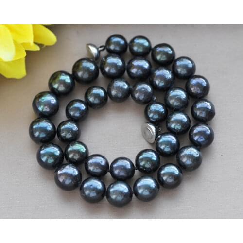 Z11112 17" 13mm Peacock-Black Round Freshwater Pearl Necklace Magnetic Choker