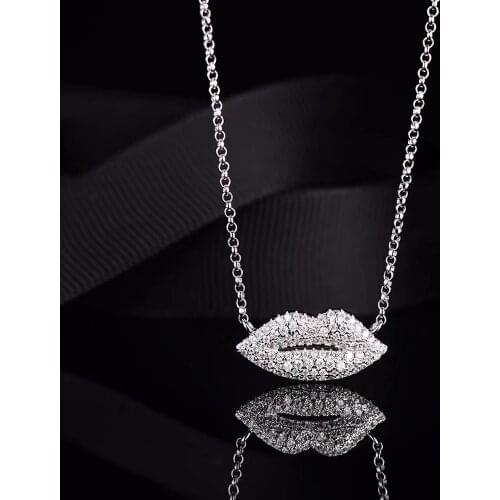 Ladies Fashion Jewelry Micro-crystal White Lip pendant Necklace Double heart tail chain retractable necklace for women