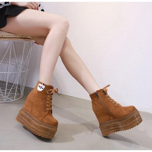 2020 Wedges Ankle Boots White Black Rubber Sole Shoes Platform Boots Women Lacing Autumn Platform Heels Shoes Heel 13 cm