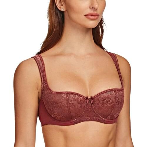 MELENECA Womens Balconette Bra with Padded Strap Half Cup Underwire Sexy Lace