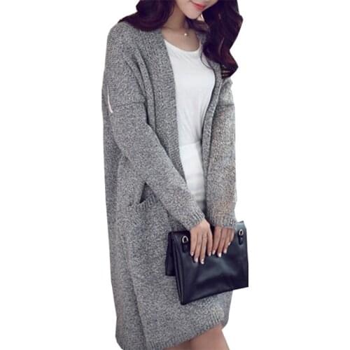 2021 New Sweater Women Long Pockets Cardigan Coat Autumn Winter Jumper Students Split Sweaters Jacket Clothing Vestidos MMY247