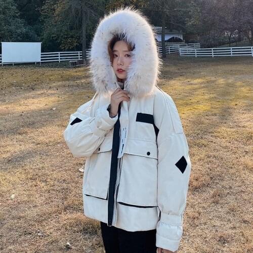 Fad Vogue Cotton Wadded Womens Coat With Fur Hood Thicken Warm Winter Clothes Blue Short Parkas Puffer Jacket Abrigo Mujer