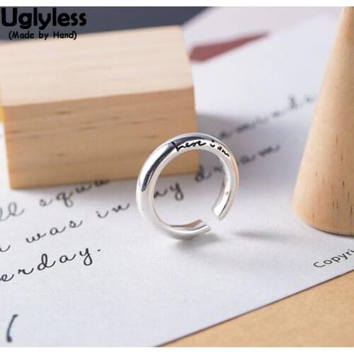 Uglyless 100% Real 925 Sterling Silver Here i am Letters Finger Rings for Women Glossy Open Ring Wild Simple Fine Jewelry Bijoux