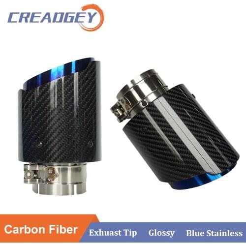 1 PCS Glossy Nozzle Rear Exhaust Tip Tail Pipe Universal Muffler Tips for AK Carbon Fiber Blue Stainless Steel Car Accessories