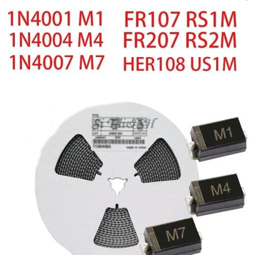 100PCS SMA Rectifier diode 1N4001 M1 1N4004 M4 1N4007 M7 FR107 RS1M FR207 RS2M HER108 US1M SF18 ES1J SF14 ES1D DO-214AC