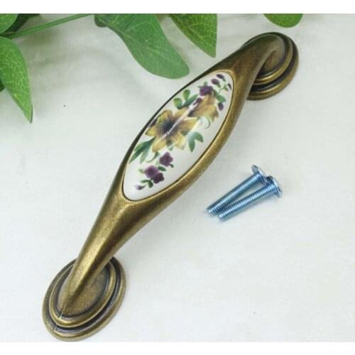 128mm Rustico pastorale ceramic furniture handle bronze kitchen cabinet handle antique brass dresser pull 5" porcelain handle