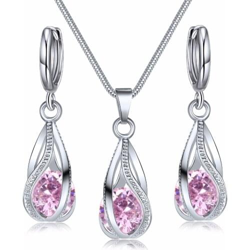 3 Pcs/Set Top Quality 925 Sterling Silver Wedding Party Jewelry Sets Multiple Color Crystals Pendant Necklace Earrings