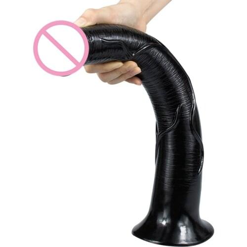 40x6cm Black Big Horse Dummy Lifelike Female Sex Toys and Suction Cup Silicone Big Dummy
