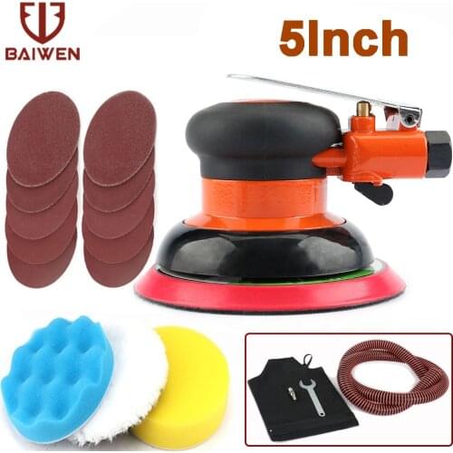 5 Inch Air Sander Polisher Tool Pneumatic Palm Polishing Random Orbital Machine Grinder for Car Paint Care Rust Removal