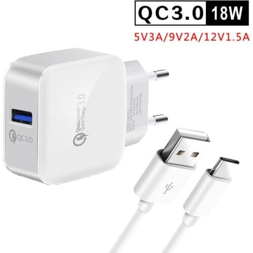 3A Fast Charger Adapter Quick Charge 3.0 EU Plug Type-C USB Cable For OPPO A74 A95 A53 A73 A52 5G Reno 5 4 3 2 Z F Pro Chargers