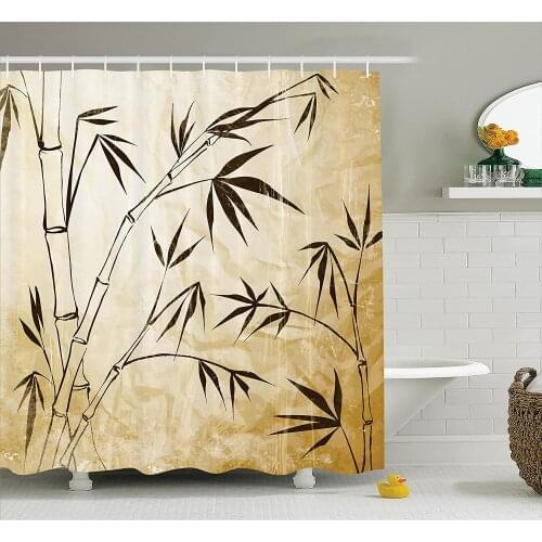 Bamboo House Shower Curtain Gradient Bamboo Leaves Flexibility Complex Root Structure Stable Travelers Wall Decoration Curtains