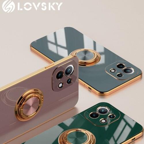 Plating Silicone Case For Xiaomi Redmi K30Pro K40 Pro Mi 11 Pro 10Pro 10Lite 10Ultra 10TPro Magnetic Ring Holder Car Stand Cover