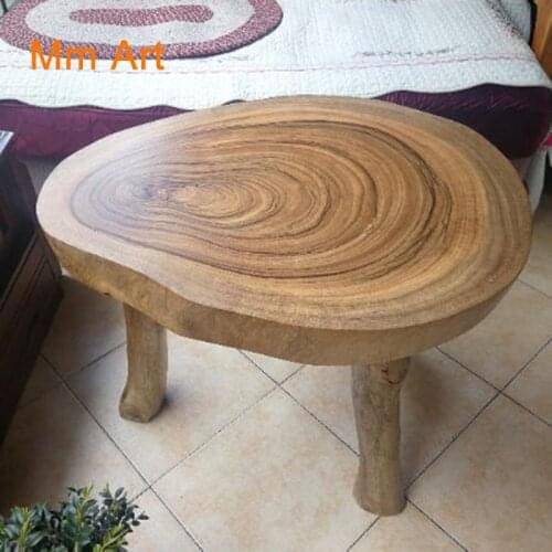 Camphor Wood Log Living Room Bedroom End Table Solid Wood Retro Sofa Side Table Tatami