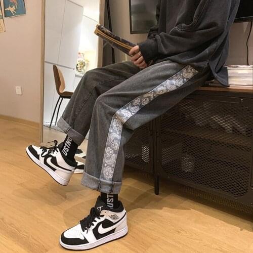 Cashew Flower Jeans Mens Pants Fashion Cotton Oversized Pants Korean Version of Mens Pants Spring and Autumn Juvenile Pants