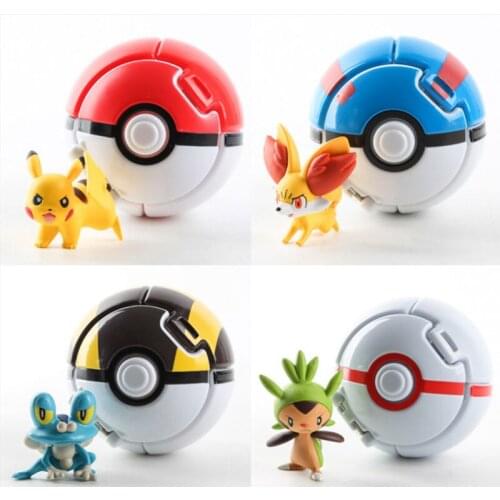 7CM 4Pcs/Lot Pokemon Pikachu Froakie Chespin Fennekin Pokeball Automatically Bounce Action Figures Toys Childrens Birthday Gift