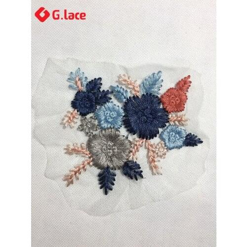 GLace 2pieces colourful Embroidered Lace Neckline10*15cm 3D Lace Appliques Embroidery Patches Trim Lace DIY GL015B