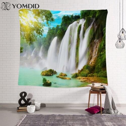 Landscape Tapestry Wall Hanging Scape Tapestries Polyester Wall Cloth Waterfall River Printed Carpet Bedroom Living Room Decor