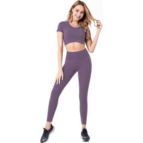 Women 2 PCS Workout Set Seamless Super Soft Deep V Neck Bra+Leggings Set Yoga Outfits Sports Clothing