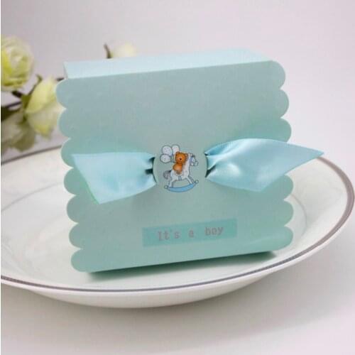 30Pcs sky Blue cartoon bear Baby shower Candy Boxes its a Boy First birthday Party Favor Baby Born 100 days Gift Box