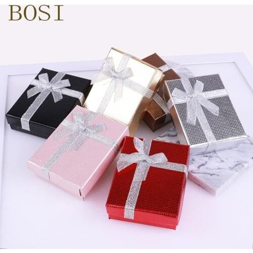 Box Engagement Ring For Earrings Necklace Bow Square Jewelry Organizer Display Gift Holder Red White Navy New Hot Black Red Gold