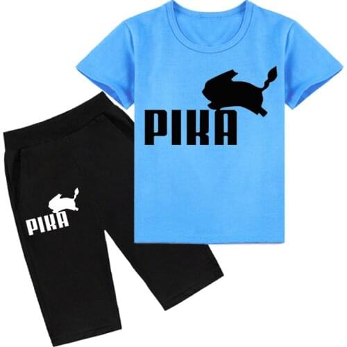Pokemon Go Animal Summer Boys Girls Baby Chldrens Suit Set Pikachu Infant Baby Gilrs Sport Tshirt Suits Student Clothing