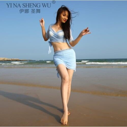 Summer Professional Women Belly Dance Clothes Top Short Skirt 2pcs Belly Dance Set for Dance Suit Wrap Skirt Practice Clothes