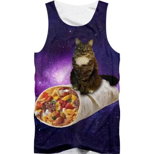 UJWI Summer Galaxy Cute Kitty Vest Starry Sky Sleeveless Top Cat Spaceship Food 3D Printing Oversized Sports Tank Top Dropship