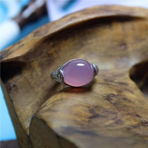 Liemjee Wholesale Pink Agate Hollow Ring Personality Fashion Punk Party Jewelry For Women Feature Namour Charm Gift All Seasons