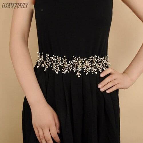 Fashion Wedding Belt Crystal and Pearls Thin Belt Headwear For Girls Crystal Sash For Woman Evening Party Dress Belt For Bridal