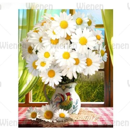 5D DIY Diamond Painting White Daisies Flower Vase Full Diamond Embroidery Cross Stitch Kit Rhinestone Mosaic Gift Home Decor Art