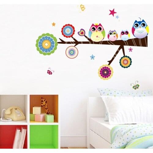 Lovely Owlets On Floral Tree Wall Sticker For Kids Room Bedroom Home Decorations Diy Animal Owl Bird Mural Art Pvc Wall Decals