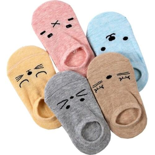 New Children Boat Invisible Socks 5 pairs/lot Cotton Unisex Cartoon Kitty Pattern 1-10 Years Casual Baby Kids Ankle Socks