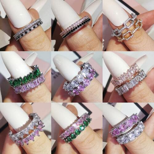 2pcs Per Pack Fashion Green Black Pink 925 Sterling Silver Wedding Band Eternity Ring for Women Party Gift Lots Bulk Jewelry Z16