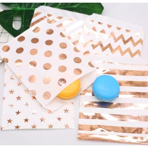 Gift Bags Paper Pouch Rose Gold Paper Food Safe Bags Birthday Wedding Party Favors Gift Bags Packing for Guests 25pcs/lot