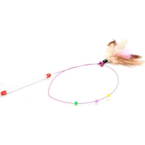 Practical Baton Stick Game Wand with Colored Feather Ball Bell Fun Toy for Cat Kitten Animals 15.5cm