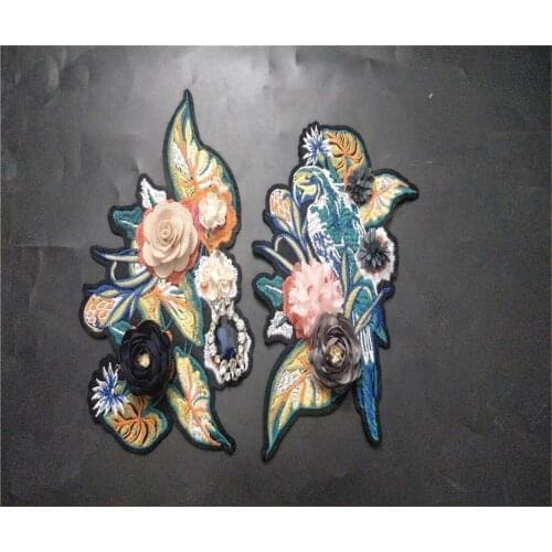 Bird flower rhinestones beaded patches applique embroidery fabric sew on patch fashion clothing bags decoration patch